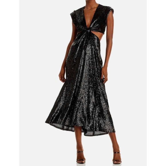 A.L.C Dress Sequin Cut Out Party Midi Dress Black - Picture 1 of 6